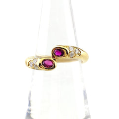 ルビー デザインリング YG イエローゴールド メレダイヤ 指輪 リング 10号 K18 ルビー ダイヤモンド レディース 【中古】nbjwl