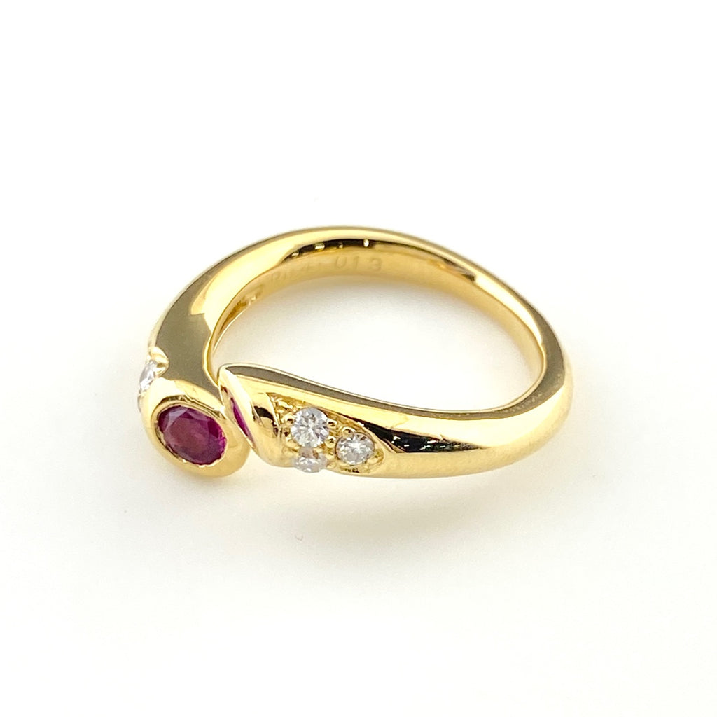 ルビー デザインリング YG イエローゴールド メレダイヤ 指輪 リング 10号 K18 ルビー ダイヤモンド レディース 【中古】nbjwl