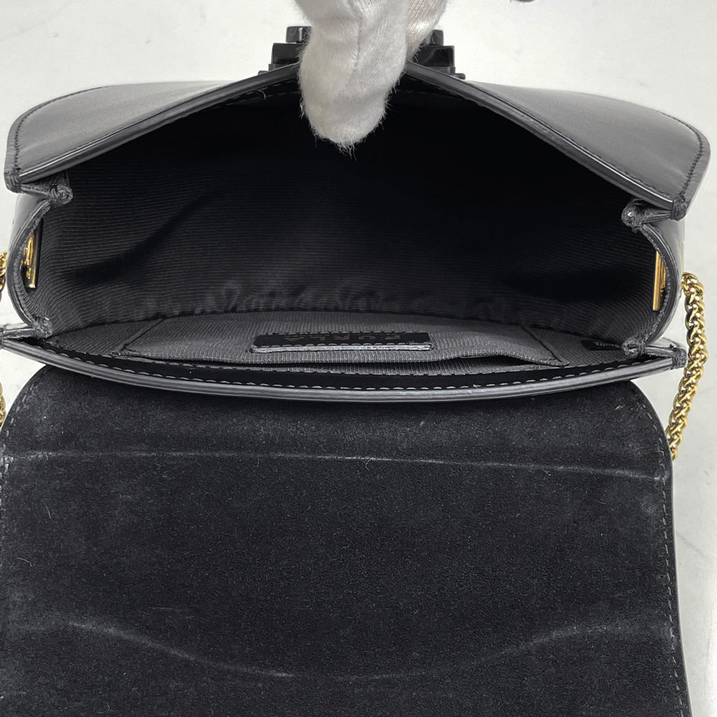 フルラ ロゴ チェーン ショルダーバッグ クラッチバッグ ショルダーバッグ レザー ブラック レディース 【中古】brbag