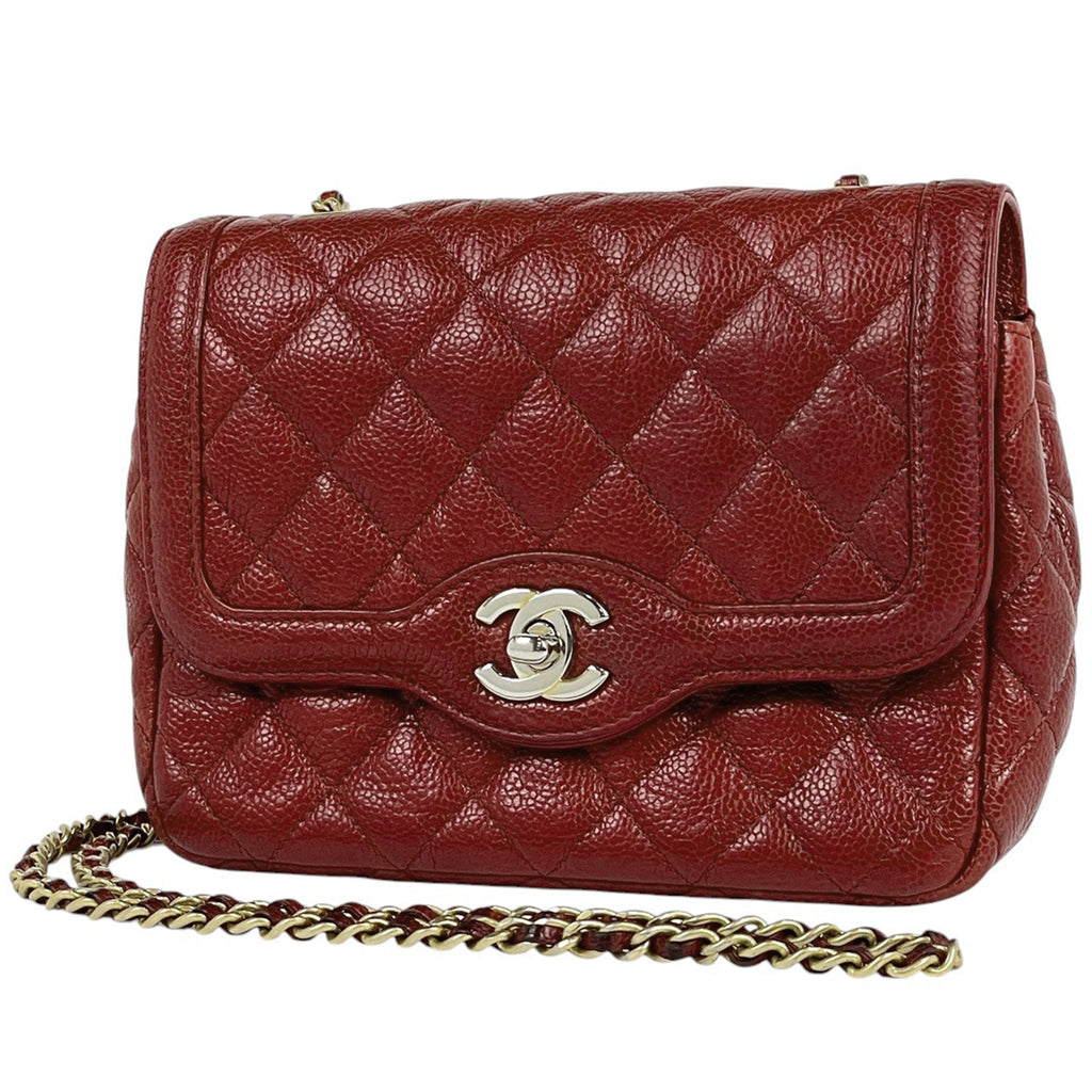 シャネル ココマーク チェーン ショルダーバッグ マトラッセ ショルダーバッグ レザー レッド レディース 【中古】brbag