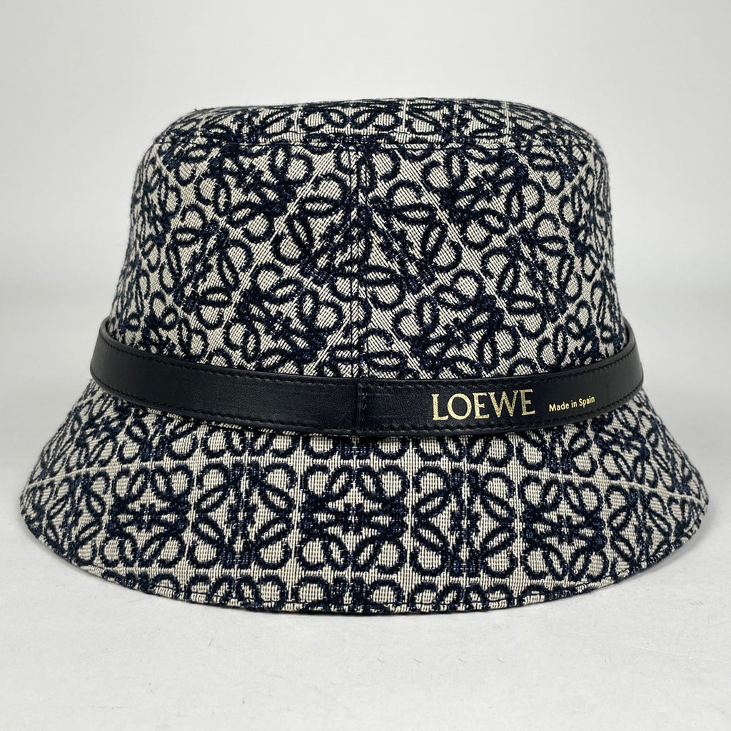 ロエベ アナグラム ハット ロゴ 総柄 帽子 ハット コットン ポリエステル ネイビー レディース 【中古】brapp