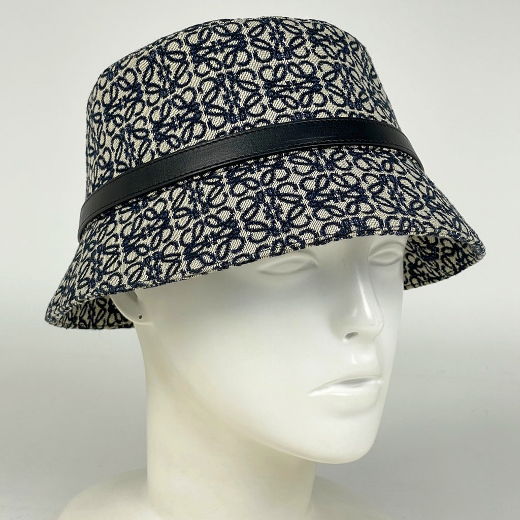 ロエベ アナグラム ハット ロゴ 総柄 帽子 ハット コットン ポリエステル ネイビー レディース 【中古】brapp