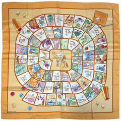 エルメス カレ90 Le jeu des petits bonheurs 小さな幸せのゲーム スカーフ シルク オレンジ グリーン マルチカラー レディース 【中古】brbag