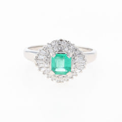 エメラルド デザインリング プラチナ 指輪 メレダイヤ リング 13.5号 Pt900 エメラルド ダイヤモンド レディース 【中古】nbjwl