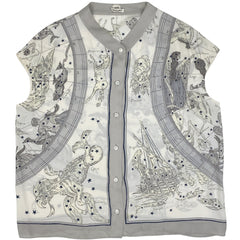 エルメス ノースリーブ ブラウス シルク 星座 総柄 トップス ブラウス 絹 ホワイト グレー レディース 【中古】brapp