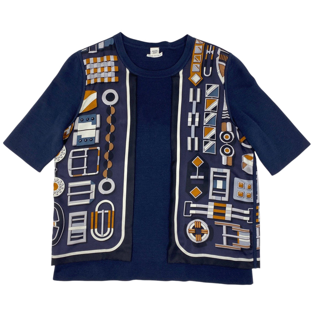 エルメス 半袖 ニット プリント カットソー トップス セーター ネイビー ブラック ブラウン レディース 【中古】brapp
