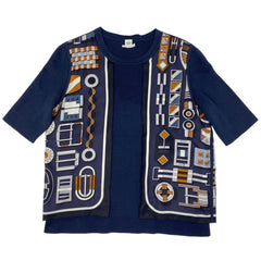 エルメス 半袖 ニット プリント カットソー トップス セーター ネイビー ブラック ブラウン レディース 【中古】brapp