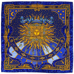 エルメス カレ 90 CARPE DIEM 今日一日を楽しむ 太陽 月 星 スカーフ シルク ブルー マルチカラー レディース 【中古】brbag