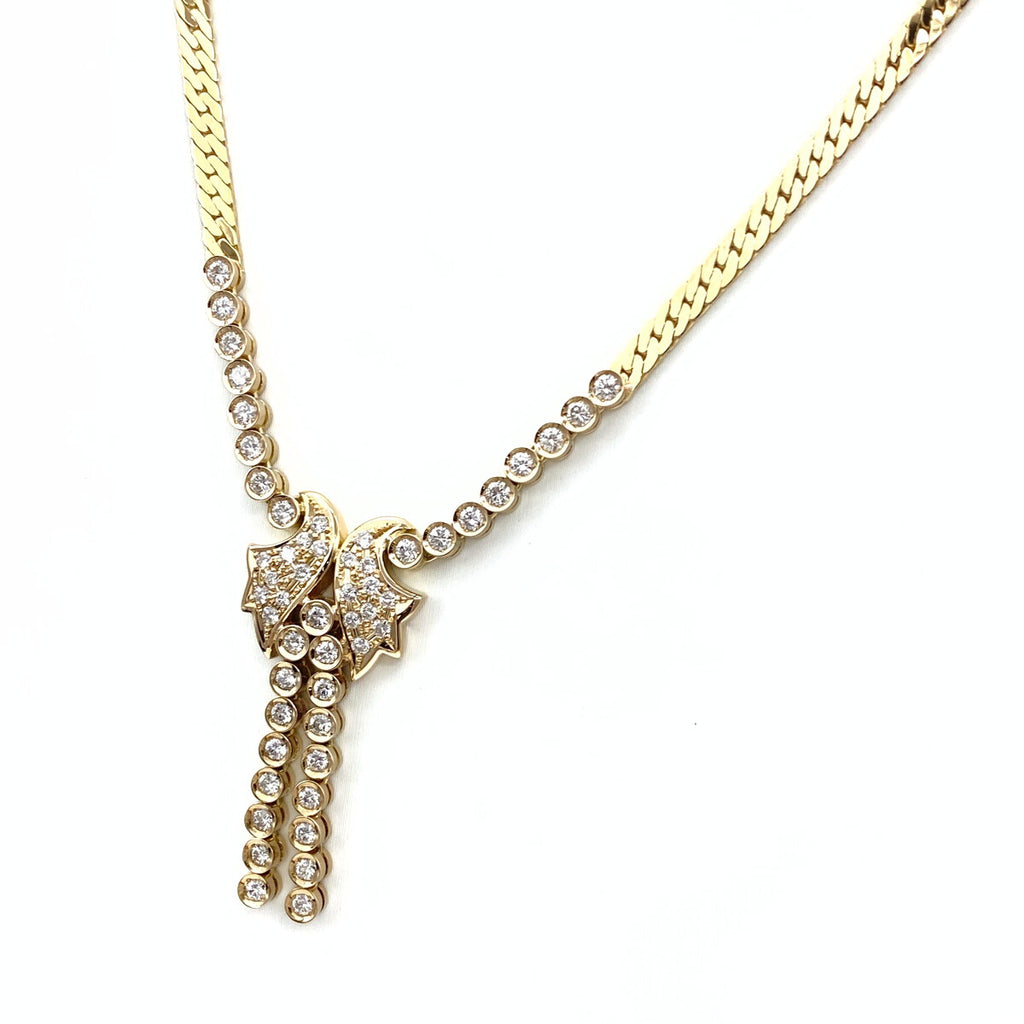 ウノアエレ メレダイヤ デザインネックレス YG イエローゴールド ネックレス K18 750 ダイヤモンド レディース 【中古】brjwl