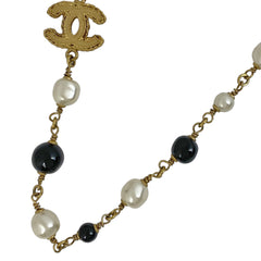 シャネル ココマーク フェイクパール ネックレス ロング ネックレス GP ゴールド ホワイト ブラック レディース 【中古】bracc