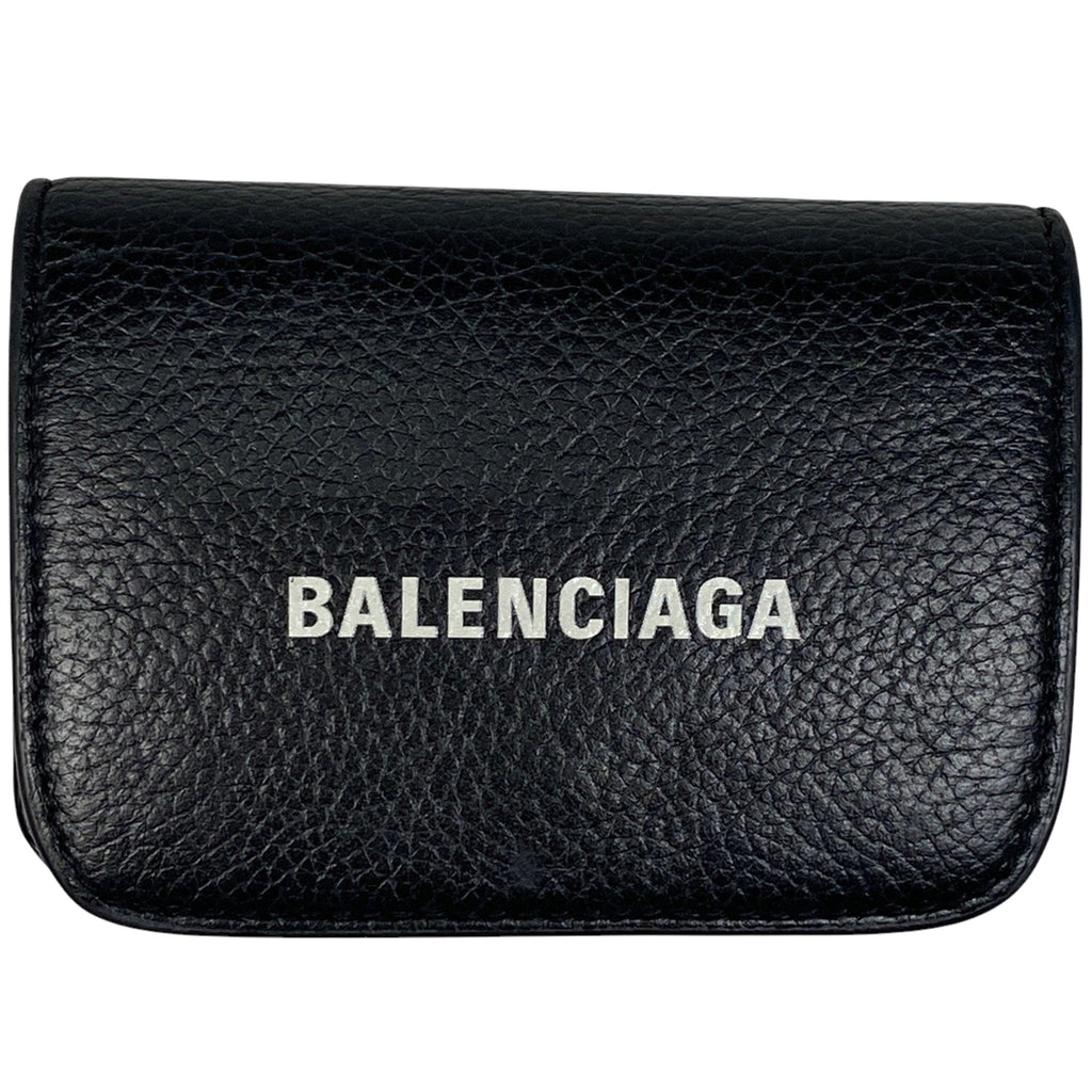 バレンシアガ キャッシュ ミニ ウォレット ロゴ 三つ折り財布 レザー ブラック 593813 レディース 【中古】brbag