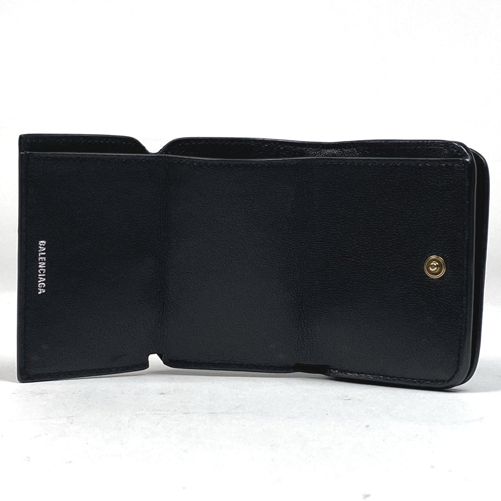 バレンシアガ キャッシュ ミニ ウォレット ロゴ 三つ折り財布 レザー ブラック 593813 レディース 【中古】brbag