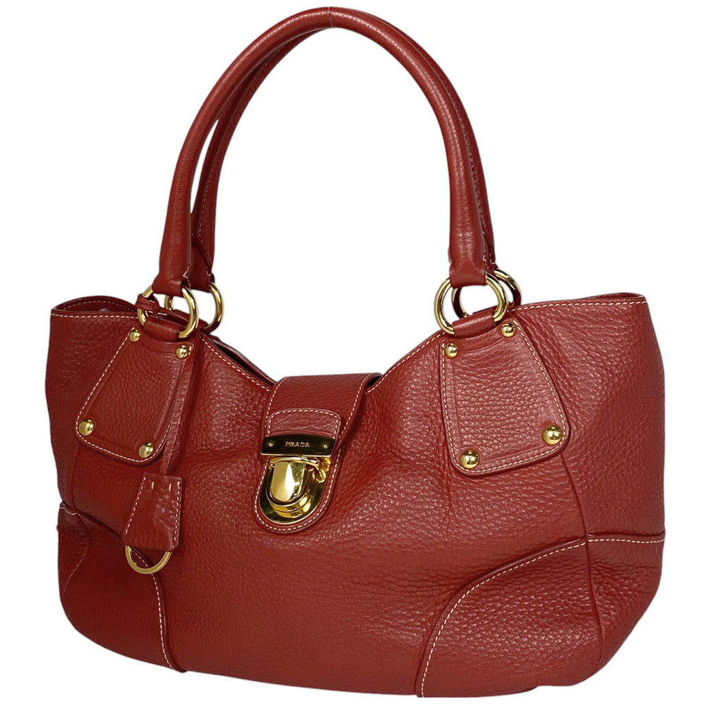 プラダ ロゴ ハンドバッグ レザー レッド レディース 【中古】brbag
