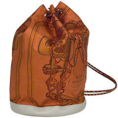 エルメス ソワクール 22 BRIDES de GALA 式典用馬勒 リュック ショルダーバッグ シルク オレンジ グレー □Q レディース 【中古】brbag