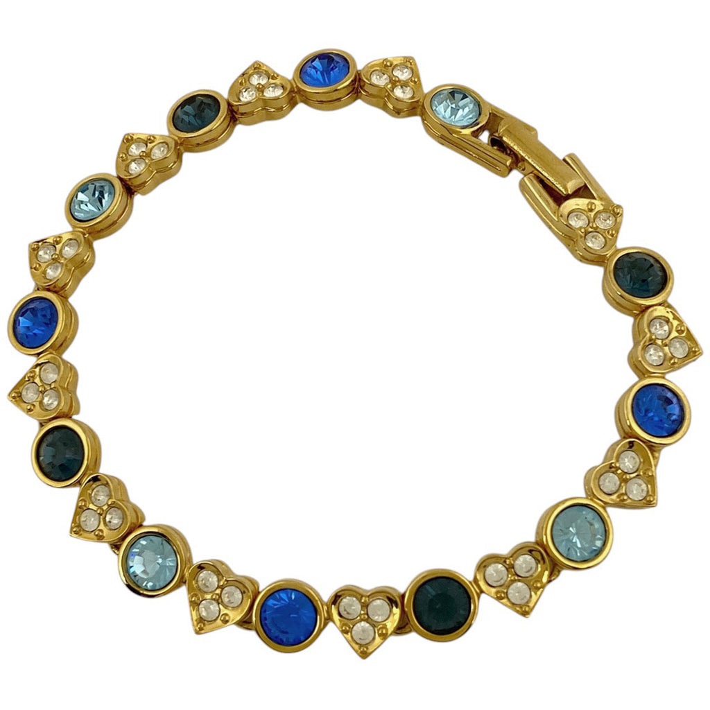 スワロフスキー クリスタル デザイン ブレスレット 腕輪 ハートモチーフ ブレスレット GP ゴールド ブルー レディース 【中古】bracc