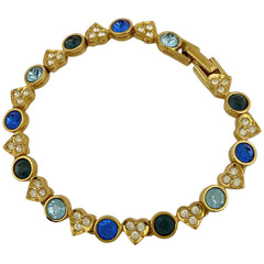 スワロフスキー クリスタル デザイン ブレスレット 腕輪 ハートモチーフ ブレスレット GP ゴールド ブルー レディース 【中古】bracc