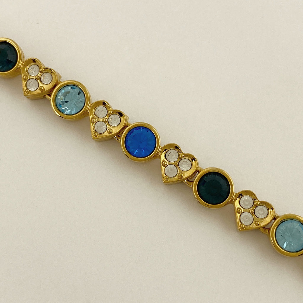 スワロフスキー クリスタル デザイン ブレスレット 腕輪 ハートモチーフ ブレスレット GP ゴールド ブルー レディース 【中古】bracc