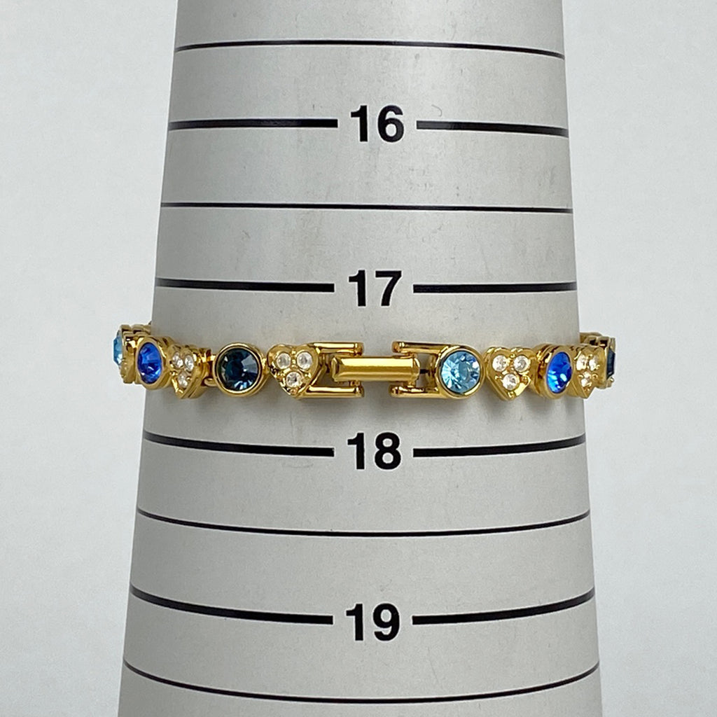 スワロフスキー クリスタル デザイン ブレスレット 腕輪 ハートモチーフ ブレスレット GP ゴールド ブルー レディース 【中古】bracc