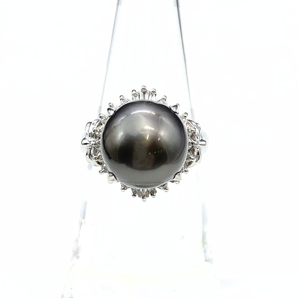 パール デザインリング プラチナ 指輪 メレダイヤ 真珠 リング 12号 Pt900 パール ダイヤモンド レディース 【中古】nbjwl