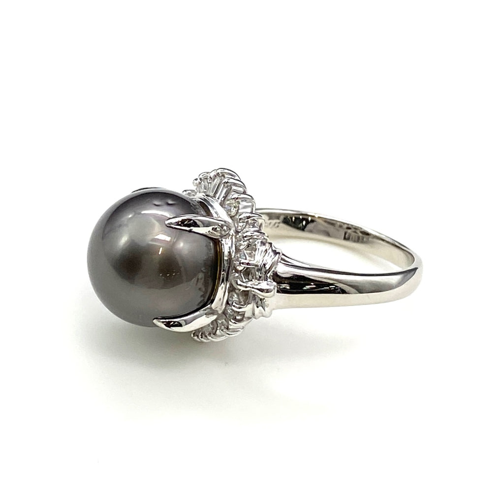パール デザインリング プラチナ 指輪 メレダイヤ 真珠 リング 12号 Pt900 パール ダイヤモンド レディース 【中古】nbjwl