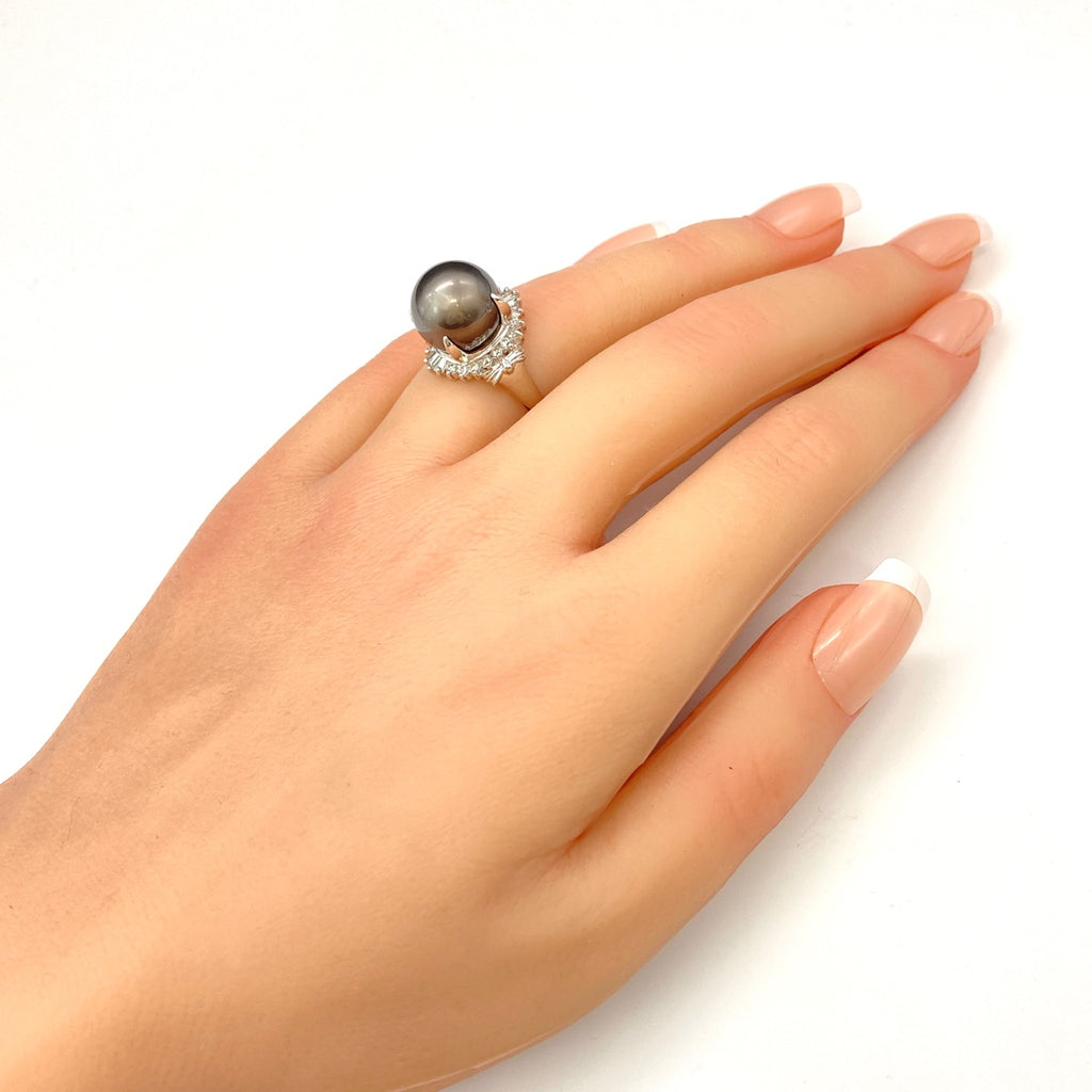 パール デザインリング プラチナ 指輪 メレダイヤ 真珠 リング 12号 Pt900 パール ダイヤモンド レディース 【中古】nbjwl