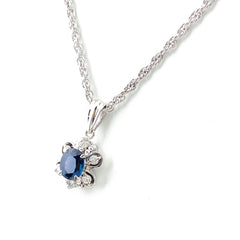 フラワーモチーフ デザインネックレス プラチナ ペンダント メレダイヤ ダイヤモンド 花 ネックレス Pt900 Pt850 サファイア レディース 【中古】nbjwl