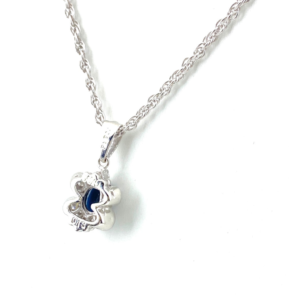 フラワーモチーフ デザインネックレス プラチナ ペンダント メレダイヤ ダイヤモンド 花 ネックレス Pt900 Pt850 サファイア レディース 【中古】nbjwl