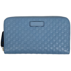 グッチ マイクログッチシマ ラウンドファスナー 長財布 ラウンドジップ シグネチャー 長財布 レザー ライトブルー 449391 レディース 【中古】brbag