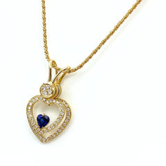 【在庫一掃】 ウォルサム ハートモチーフ デザインネックレス YG イエローゴールド ペンダント サファイア メレダイヤ ネックレス 750 サファイア ダイヤモンド レディース 【中古】brjwl