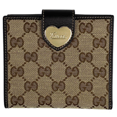 グッチ GG柄 二つ折り 財布 Wホック ハートモチーフ 二つ折り財布 GGキャンバス ベージュ ブラウン 203549 レディース 【中古】brbag