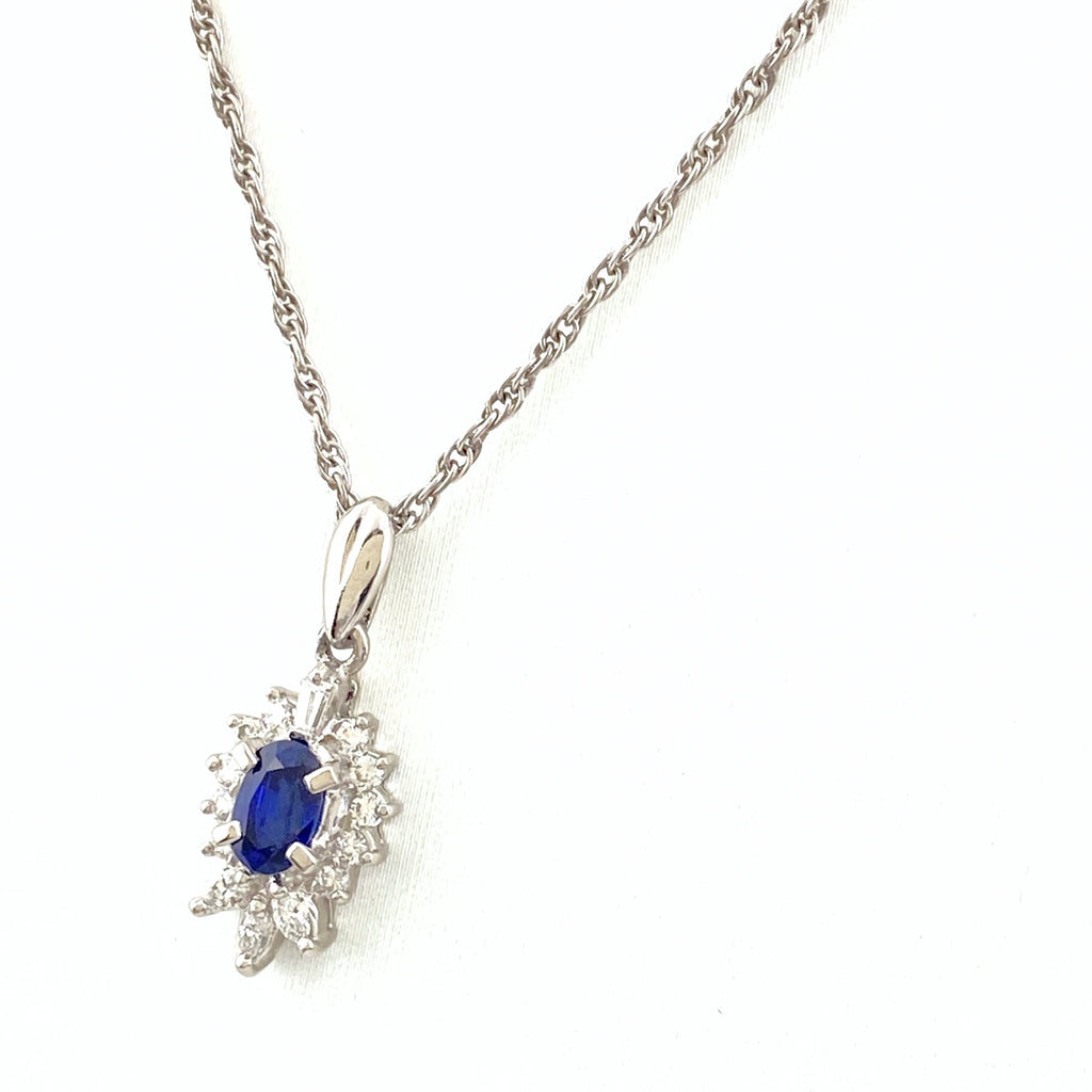 サファイア デザインネックレス プラチナ ペンダント メレダイヤ ペンダント ネックレス Pt950 Pt850 サファイア レディース 【中古】nbjwl