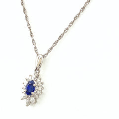 サファイア デザインネックレス プラチナ ペンダント メレダイヤ ペンダント ネックレス Pt950 Pt850 サファイア レディース 【中古】nbjwl