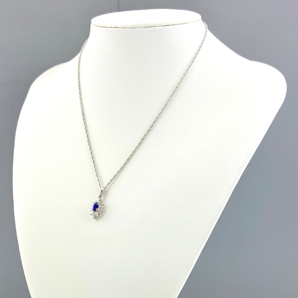 サファイア デザインネックレス プラチナ ペンダント メレダイヤ ペンダント ネックレス Pt950 Pt850 サファイア レディース 【中古】nbjwl