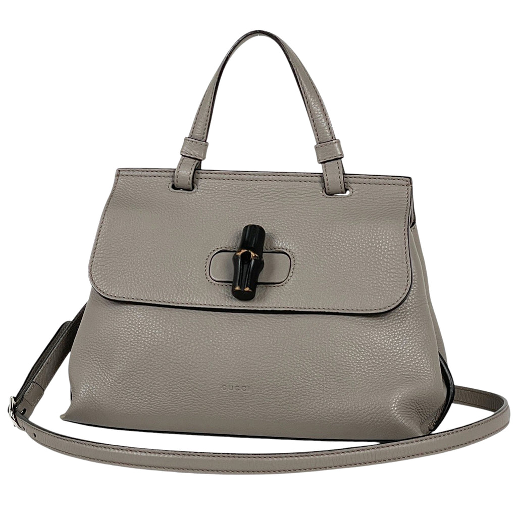 グッチ バンブー デイリー トップハンドルバッグ 2WAY ショルダーバッグ 竹 ハンドバッグ レザー グレー 370831 レディース 【中古】brbag