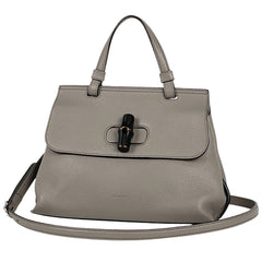 グッチ バンブー デイリー トップハンドルバッグ 2WAY ショルダーバッグ 竹 ハンドバッグ レザー グレー 370831 レディース 【中古】brbag