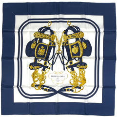 エルメス カレ 90 BRIDES de GALA 式典用馬勒 馬具 スカーフ シルク ネイビー マルチカラー レディース 【中古】brbag
