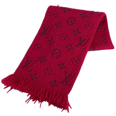 ルイ・ヴィトン エシャルプ ロゴマニア マフラー フリンジ モノグラム マフラー ウール シルク ルビー レディース 【中古】brbag