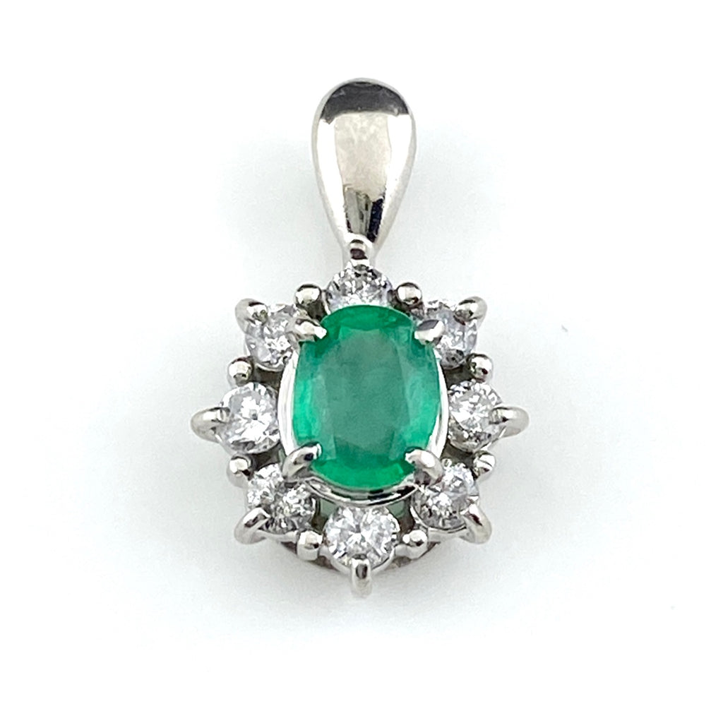 エメラルド デザインペンダントトップ プラチナ メレダイヤ ペンダントトップ Pt900 ダイヤモンド レディース 【中古】nbjwl