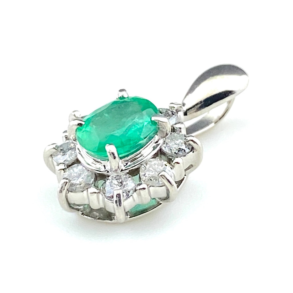 エメラルド デザインペンダントトップ プラチナ メレダイヤ ペンダントトップ Pt900 ダイヤモンド レディース 【中古】nbjwl