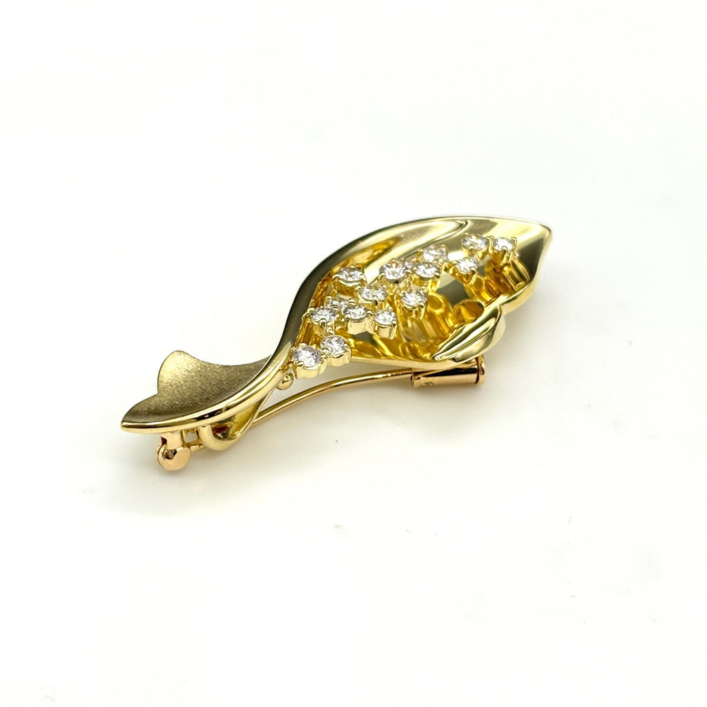 メレダイヤ デザインブローチ YG イエローゴールド 2WAY ペンダントトップ ブローチ K18 ダイヤモンド レディース ノンブランドジュエリー 【中古】nbjwl