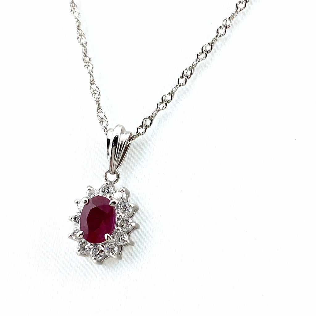 ルビー デザインネックレス プラチナ ペンダント メレダイヤ ダイヤモンド ネックレス Pt900 Pt850 ルビー レディース 【中古】nbjwl