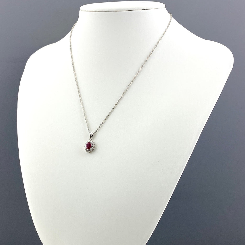 ルビー デザインネックレス プラチナ ペンダント メレダイヤ ダイヤモンド ネックレス Pt900 Pt850 ルビー レディース 【中古】nbjwl