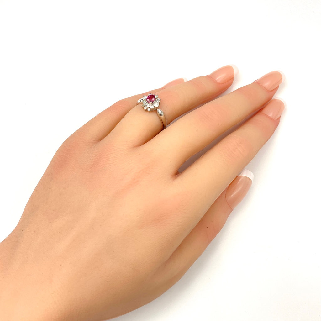 ルビー デザインリング プラチナ 指輪 メレダイヤ リング 11.5号 Pt900 ルビー ダイヤモンド レディース 【中古】nbjwl
