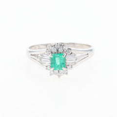 エメラルド デザインリング プラチナ 指輪 メレダイヤ リング 12号 Pt900 エメラルド ダイヤモンド レディース 【中古】nbjwl