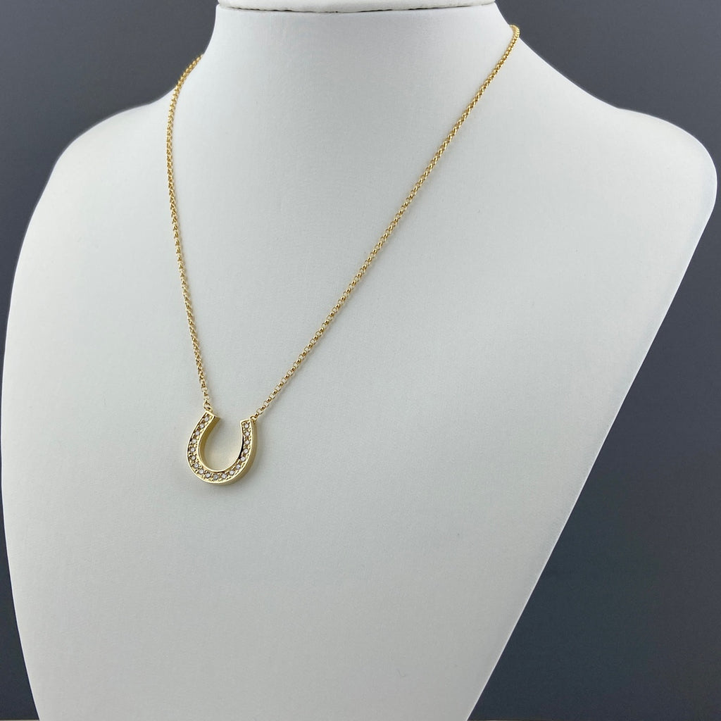 メレダイヤ デザインネックレス YG イエローゴールド ペンダント 蹄鉄 ネックレス K18 ダイヤモンド レディース 【中古】nbjwl