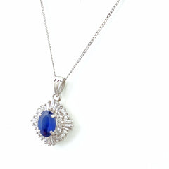 サファイア デザインネックレス プラチナ メレダイヤ ペンダント ネックレス Pt900 Pt850 サファイア レディース 【中古】nbjwl