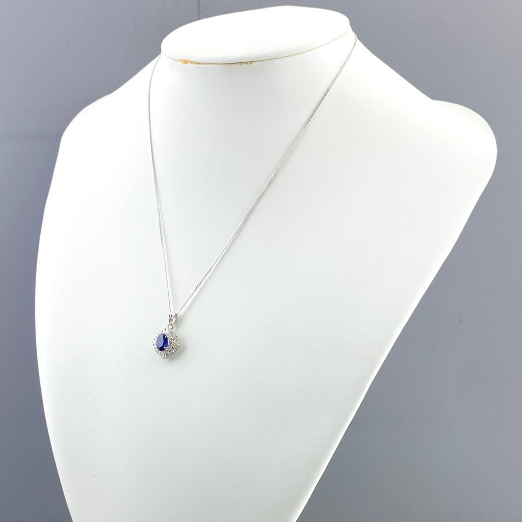 サファイア デザインネックレス プラチナ メレダイヤ ペンダント ネックレス Pt900 Pt850 サファイア レディース 【中古】nbjwl