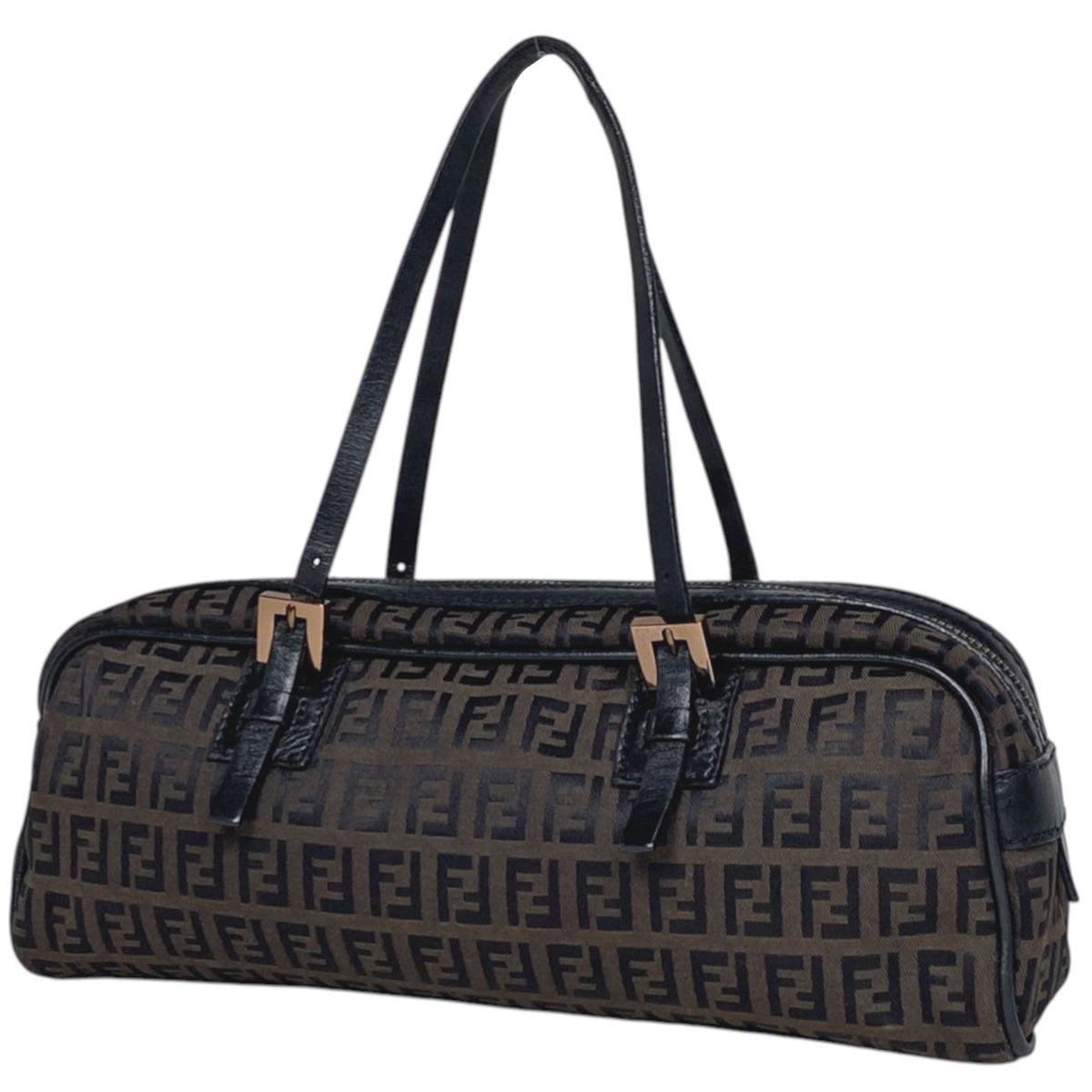 定番✨ フェンディ ポーチ ズッキーノ　FF 総柄 キャンバス　ブラック 黒 美品✨FENDI フェンディ ハンドバッグ ズッキーノ FF