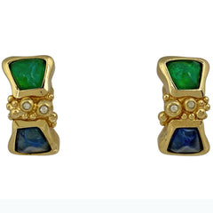 クリスチャンディオール ラインストーン デザイン イヤリング リボン イヤリング GP グリーン ブルー ゴールド レディース 【中古】bracc