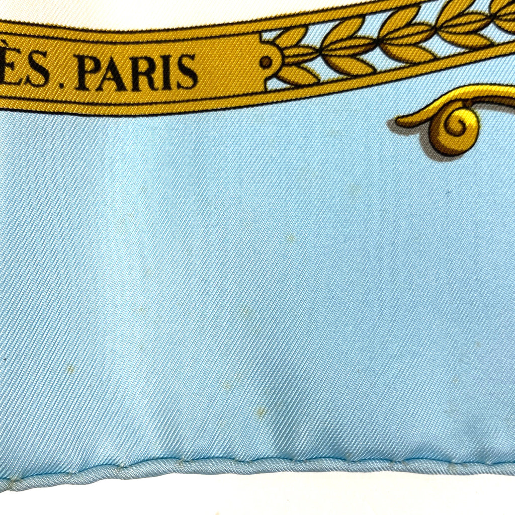 エルメス カレ 90 LA PROMENADE DE LONGCHAMPS ロンシャンへの散歩 馬車 スカーフ シルク ライトブルー マルチカラー レディース 【中古】brbag